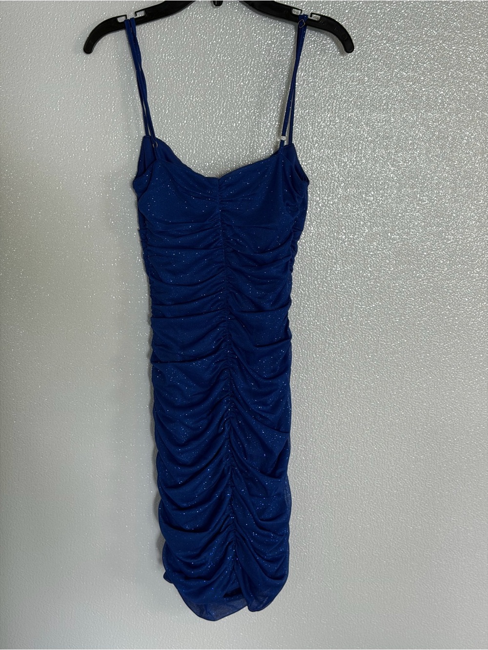Jump Apparel Glitter Ruched Navy Blue Bodycon Mini Dress Size S
